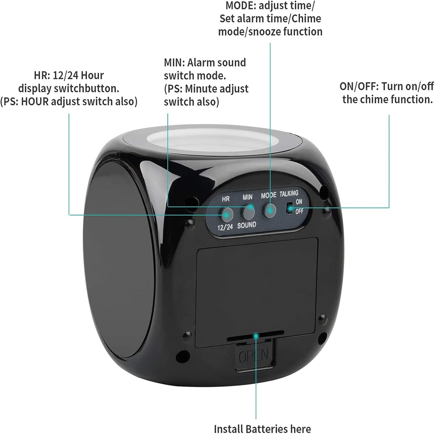 Voice Talking LED Time Temperature Alarm Clock for Bedroom and Office - Black