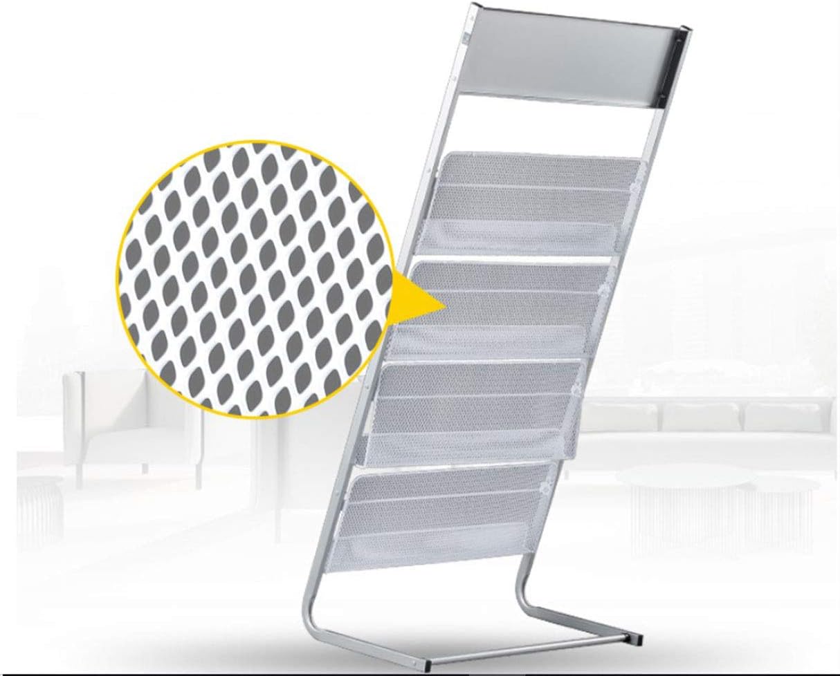 GENMO Floor-Standing Magazine Rack with 4 Large Shelves in Silver