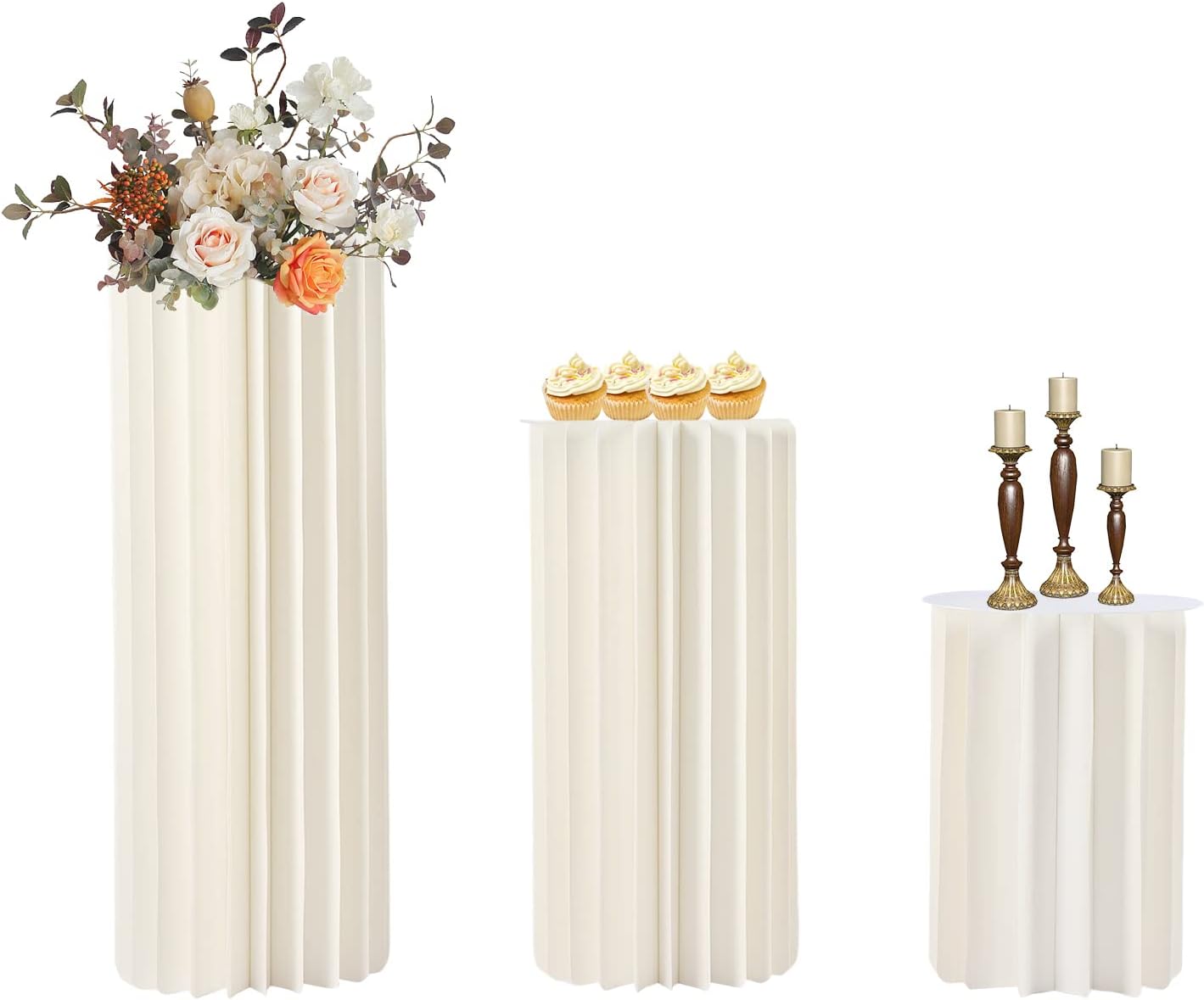 3PCS Foldable Cardboard Cylinder Pedestal Stands with Clear Acrylic Plates