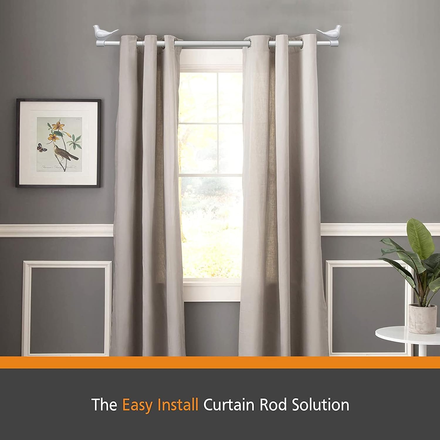 Meriville 34 Farmhouse Curtain Rod with Bird Finials 28-48 Glossy White