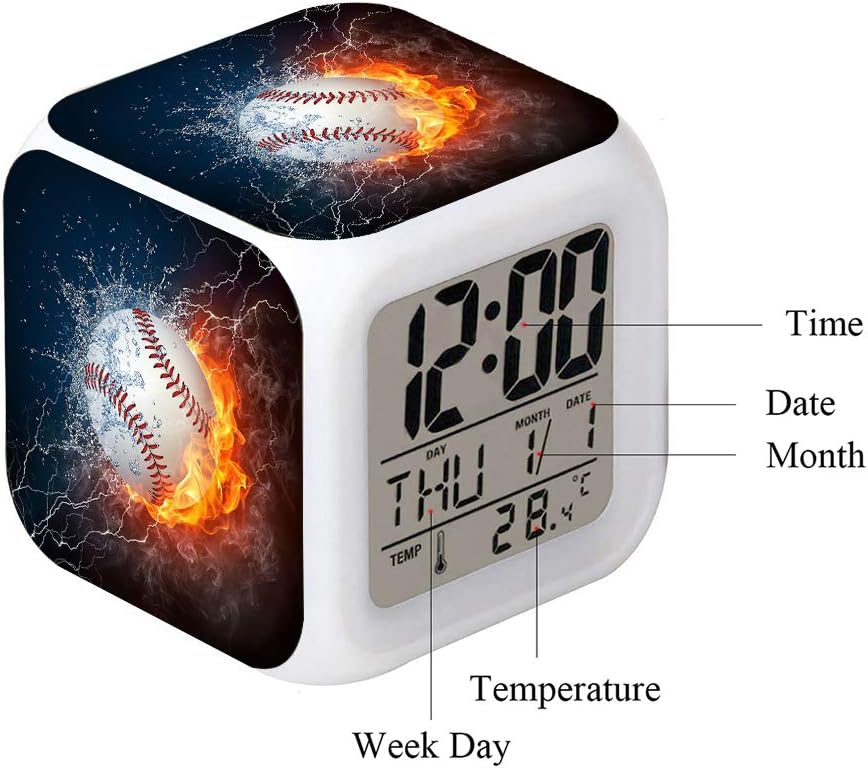Cointone Led Alarm Clock Baseball Design for Unisex Adults Kids Birthday Gift