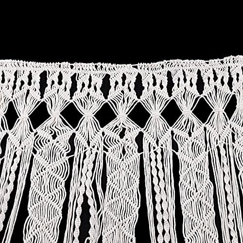 Boho Macrame Curtain for Window Doorway Handmade Beige