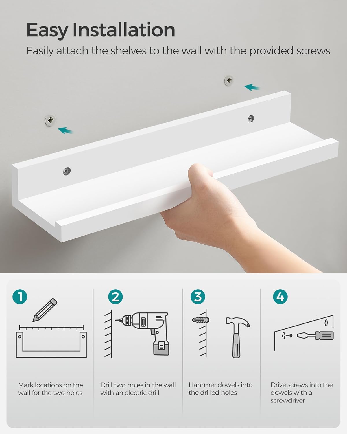 SONGMICS Set of 3 Floating Wall Shelves 15 Inch White