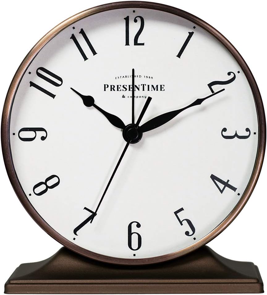Presentime Co Lewis Mantel Alarm Clock Bronze Finish Silent No Ticking 55x5 Inch
