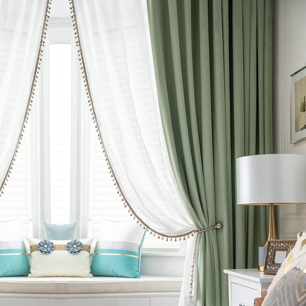 Boho Linen Sheer Curtains with Gold Beads 2 Panels 52x84 Inch