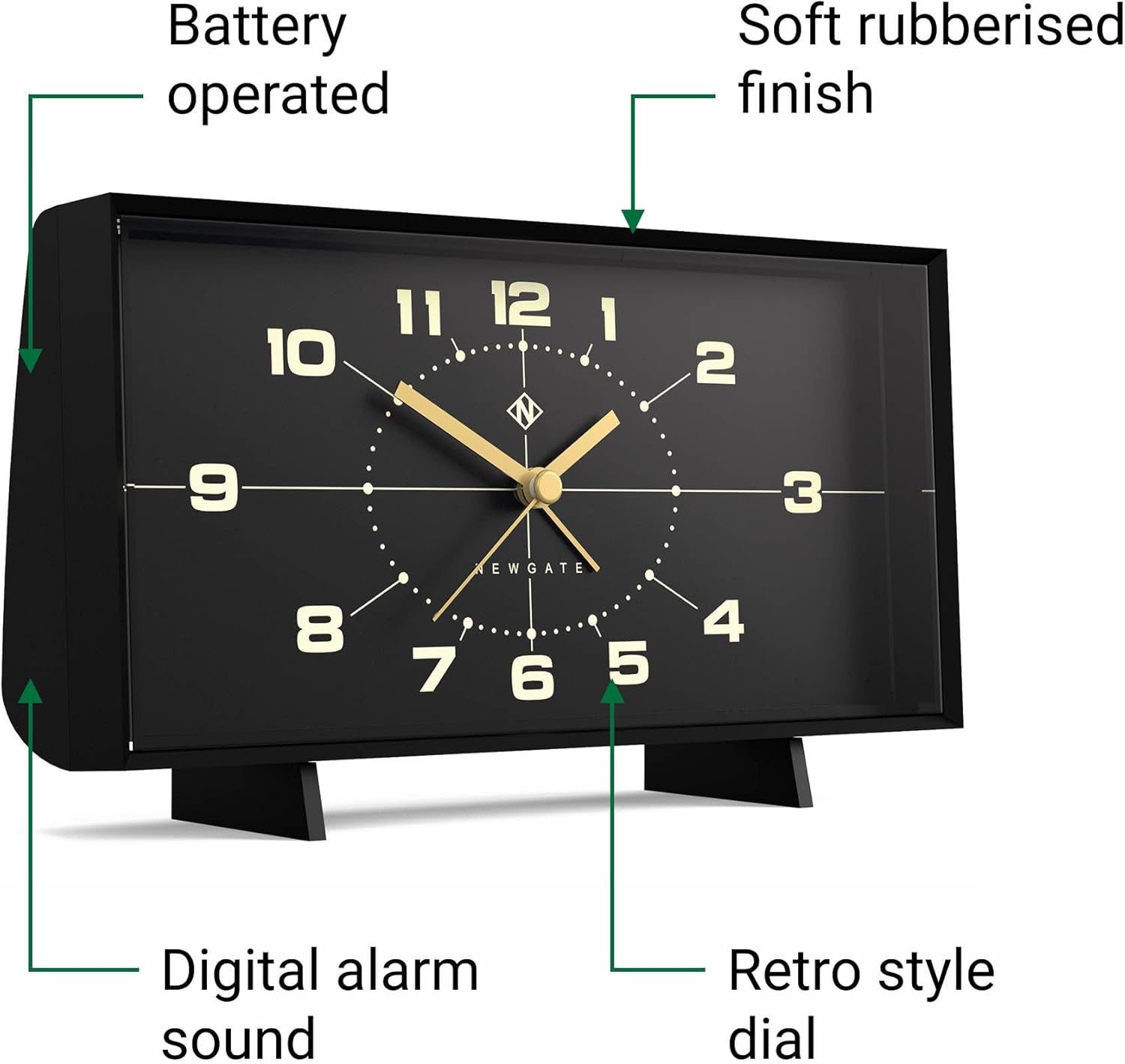 NEWGATE Wideboy Alarm Clock Rectangular Retro Black