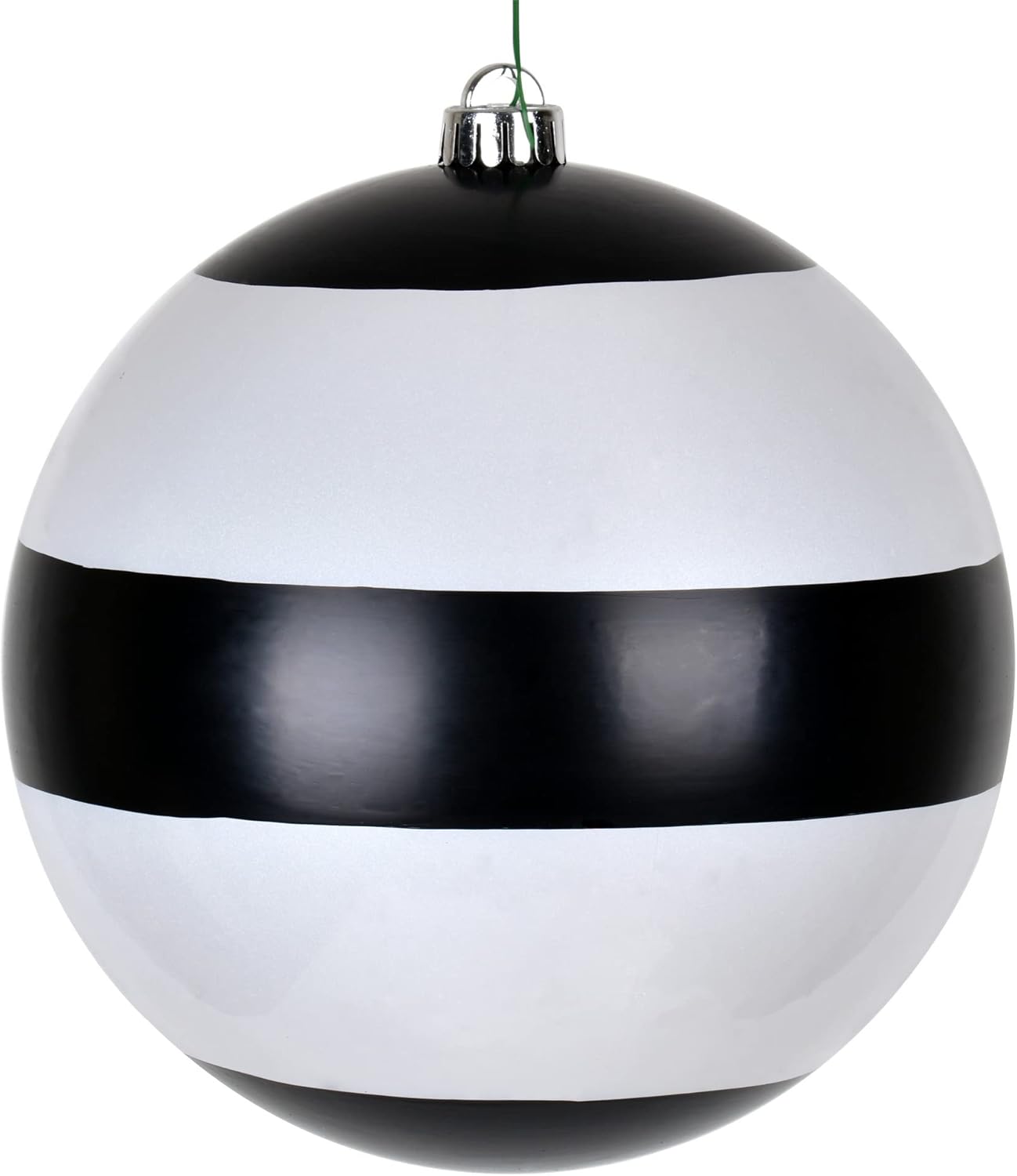 Vickerman 8 Inch Black White Striped Pearl Ball Christmas Ornament 2 Pack