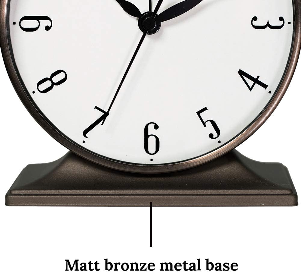 Presentime Co Lewis Mantel Alarm Clock Bronze Finish Silent No Ticking 55x5 Inch