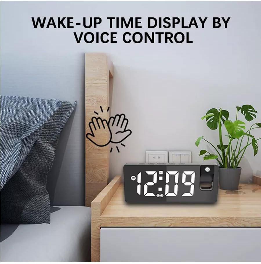Projection Alarm Clock with USB Charging and Rotatable Mirror Display