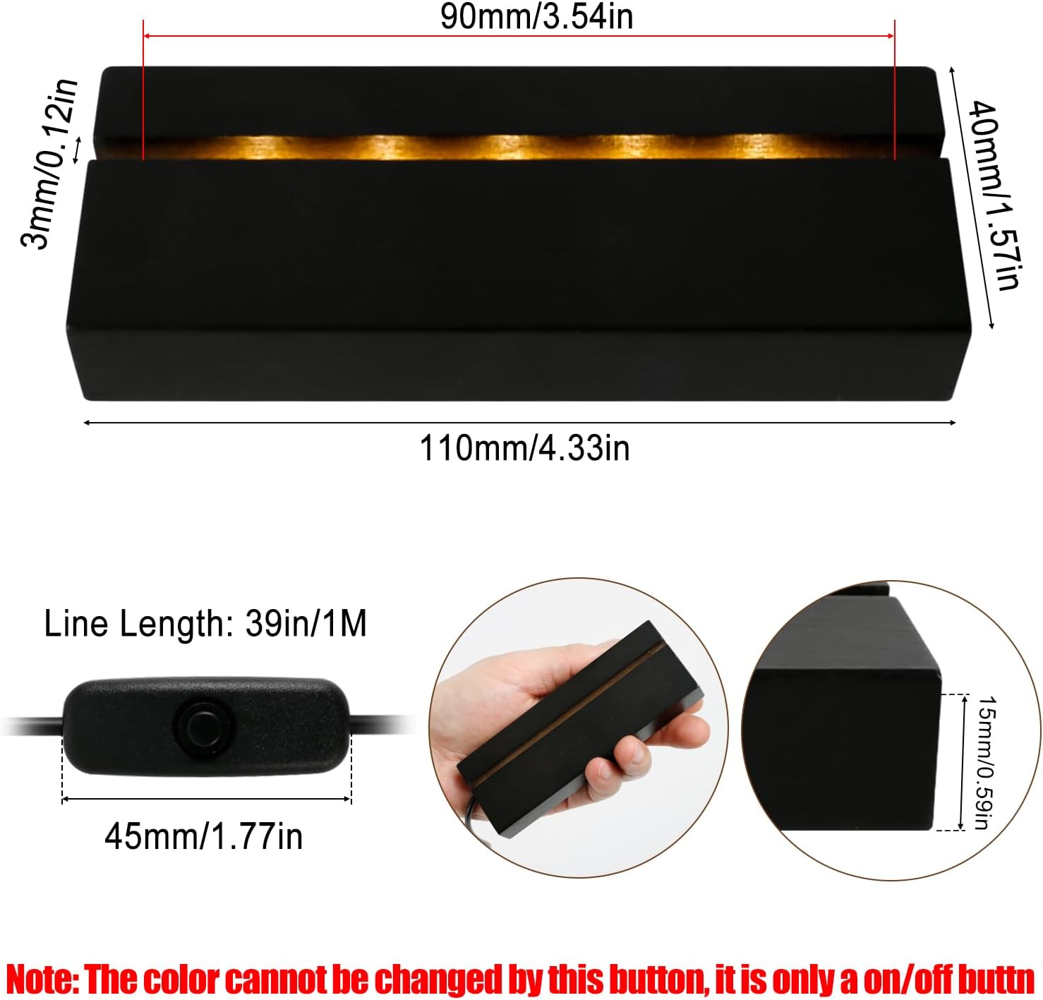 433 Rectangle Wooden LED Light Base with USB Cable 4Pcs