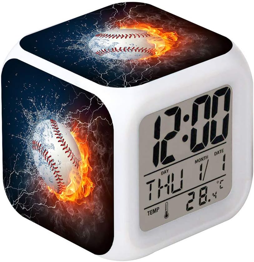 Cointone Led Alarm Clock Baseball Design for Unisex Adults Kids Birthday Gift