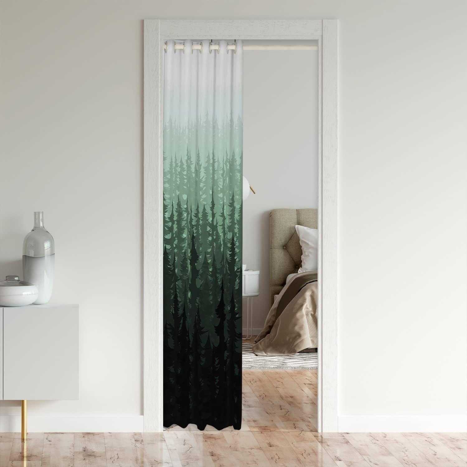 Fog Forest Room Divider Curtain 34x80 Botanical Pine Trees Door Cover