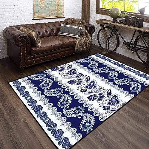 Modern 3D Area Rugs Set with Blue Floral Motifs