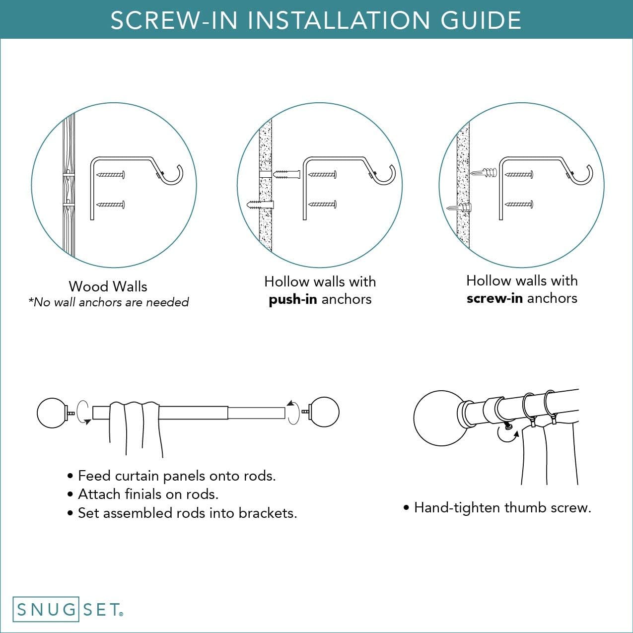 Snug Set Nickel Curtain Rod 36-72 Inch Adjustable No Tools