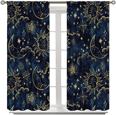 Sun and Moon Curtains Bohemian Art Design 2 Panels 42x45 Inches