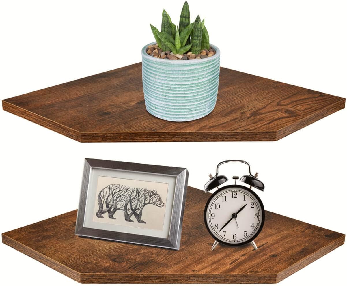 Homode Corner Shelf Wall Mount Set of 2 Rustic Brown