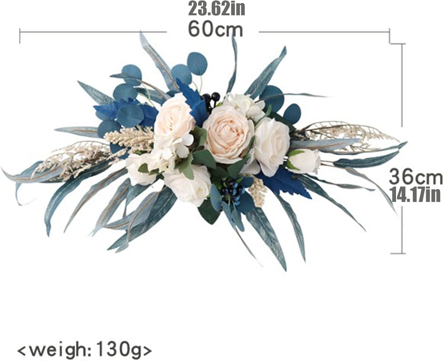IUIBMI Spring Wreath with Malachite Blue Leaves and Silk Roses