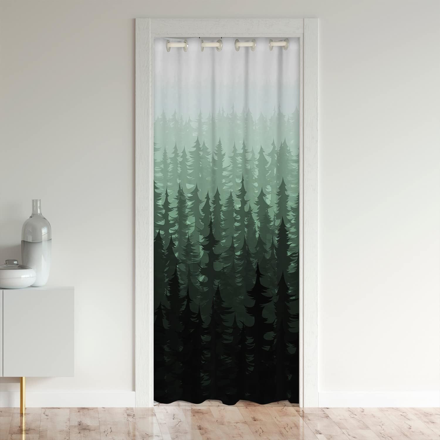 Fog Forest Room Divider Curtain 34x80 Botanical Pine Trees Door Cover