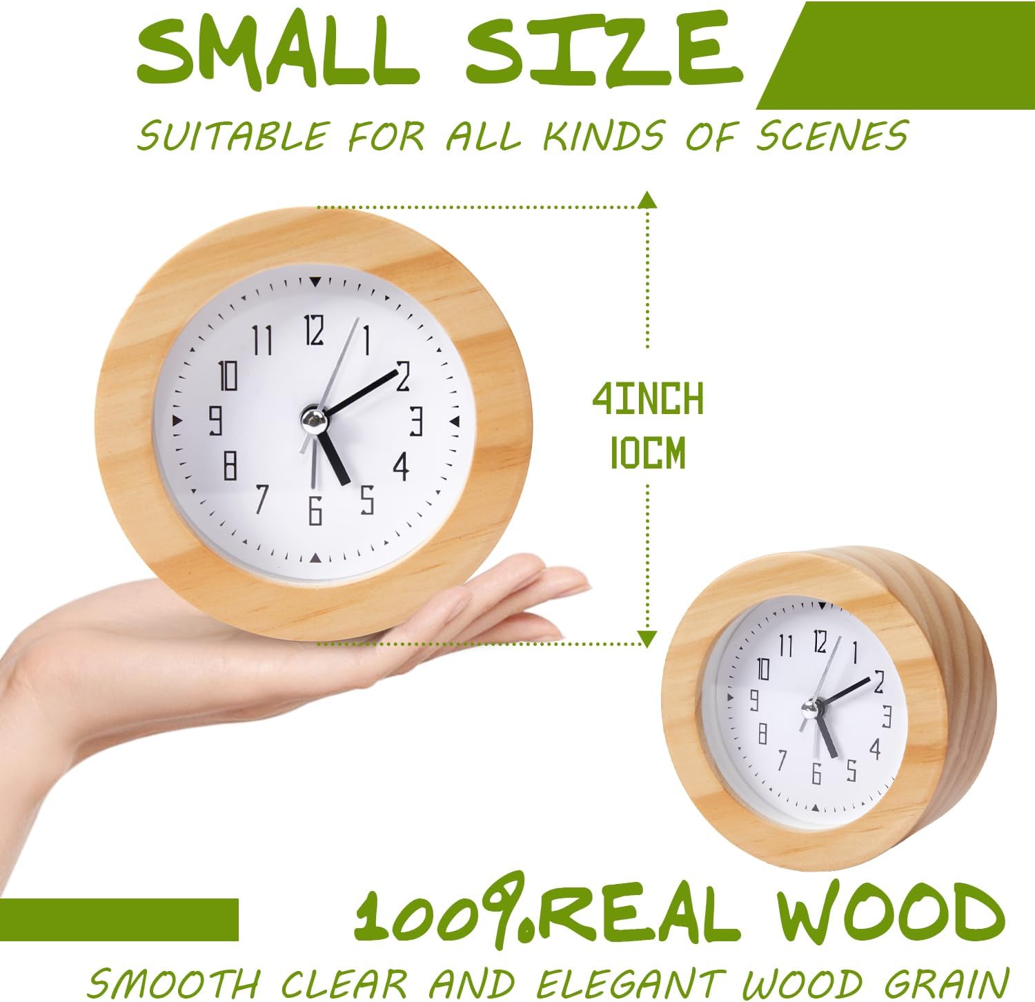 Kyvita Silent Non-Ticking Wooden Analog Alarm Clock with Nightlight
