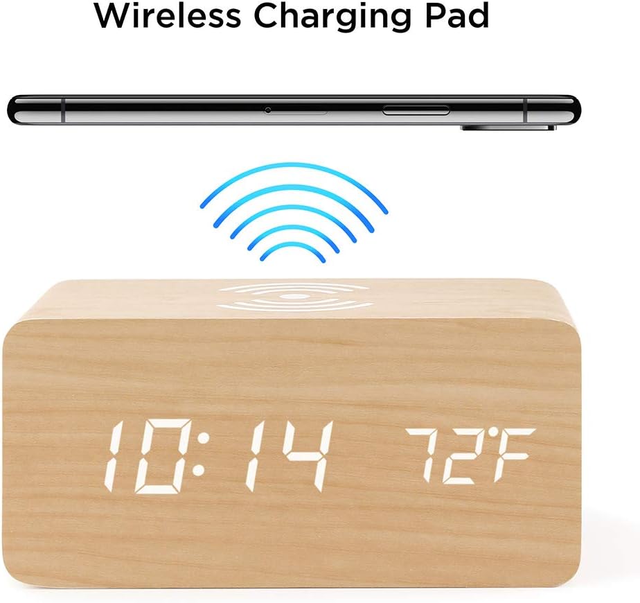 OCT17 Wood Alarm Clock with Qi Wireless Charging