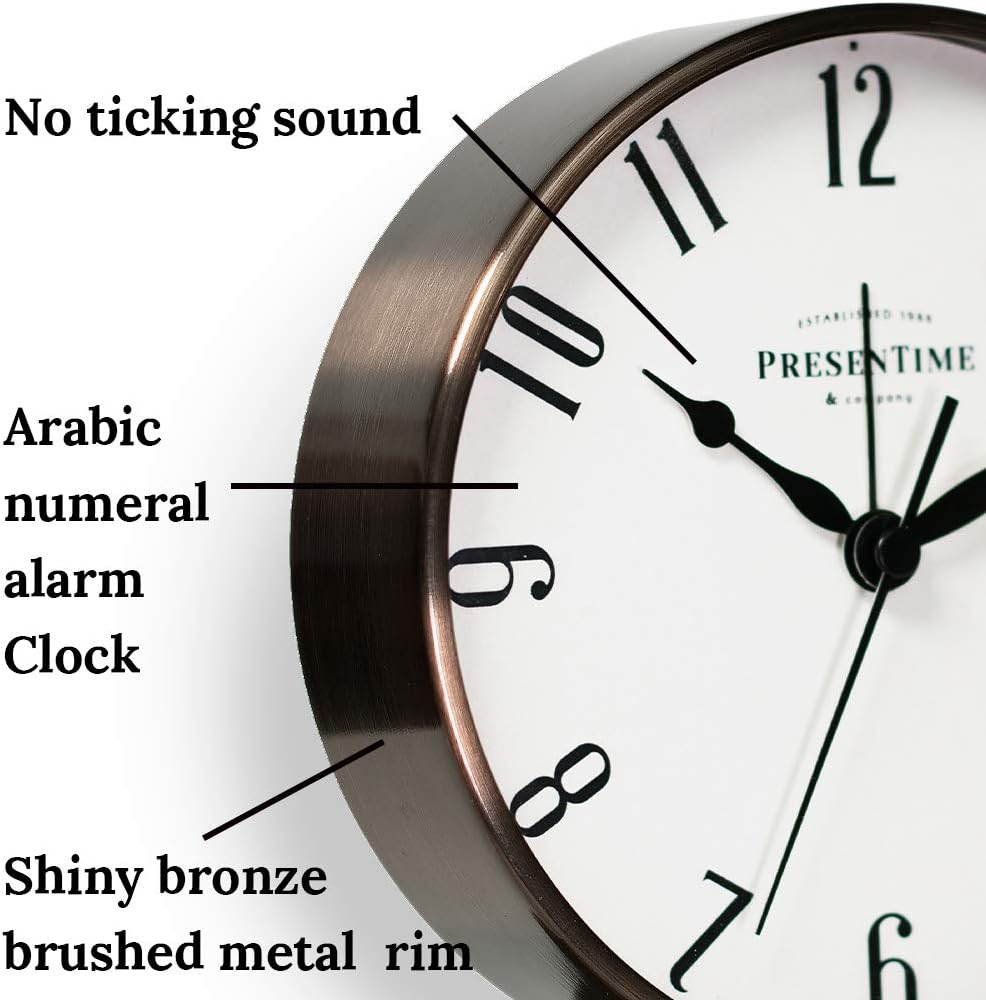 Presentime Co Lewis Mantel Alarm Clock Bronze Finish Silent No Ticking 55x5 Inch