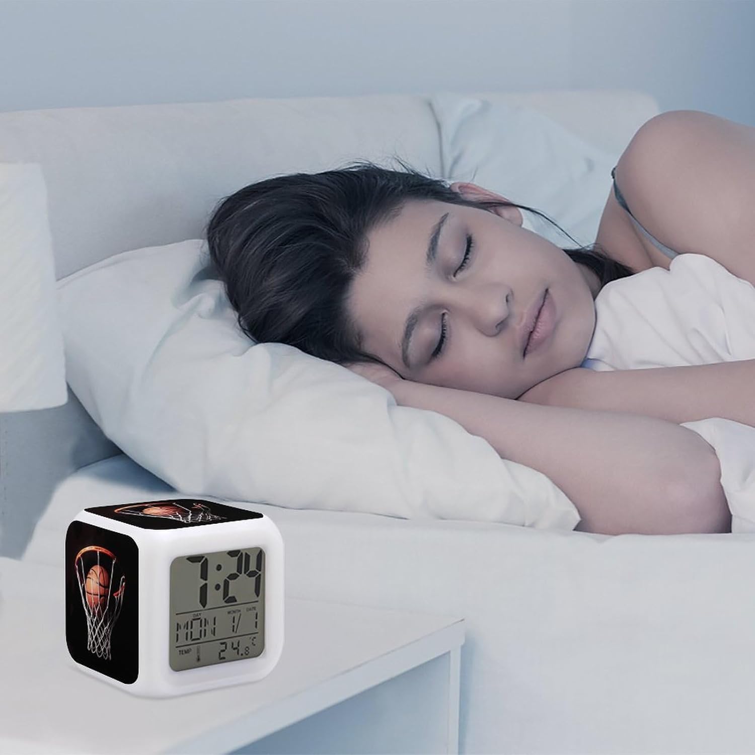 LED Alarm Clock with Basketball Print