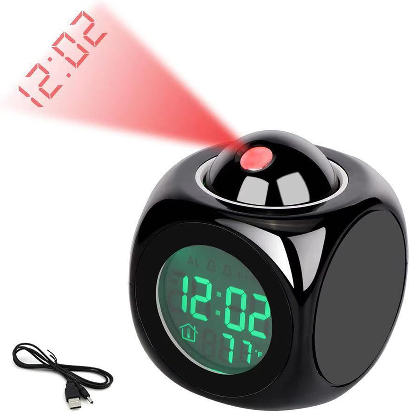 Voice Talking LED Time Temperature Alarm Clock for Bedroom and Office - Black