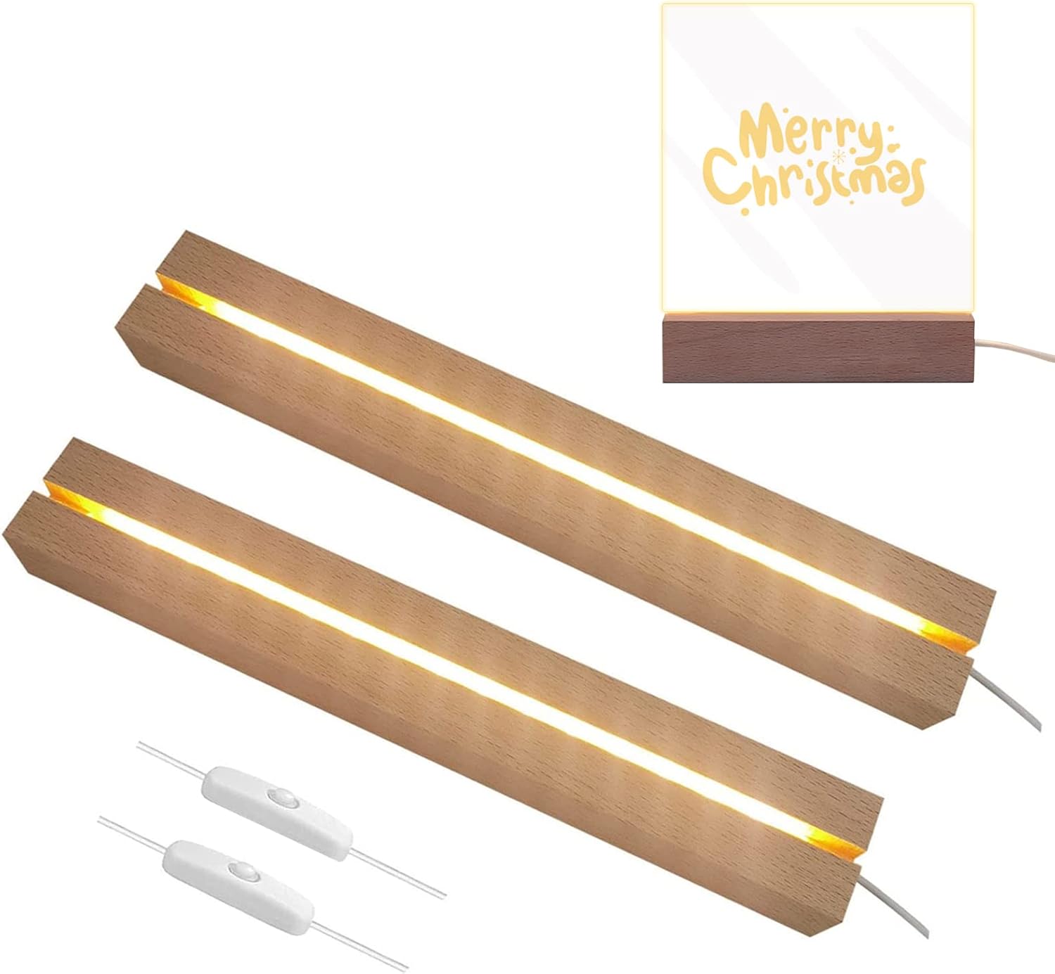 2 Pcs 1181 Inch Wooden LED Light Display Pedestal with USB Switch