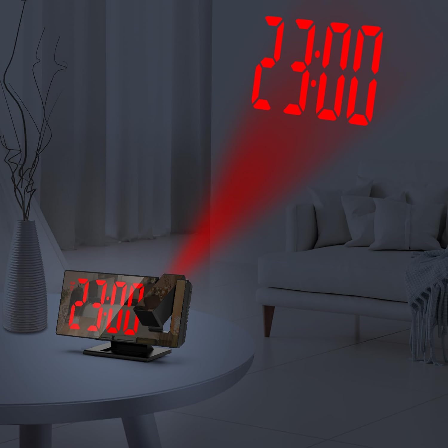 ORIA Projection Alarm Clock with LED Mirror and Snooze