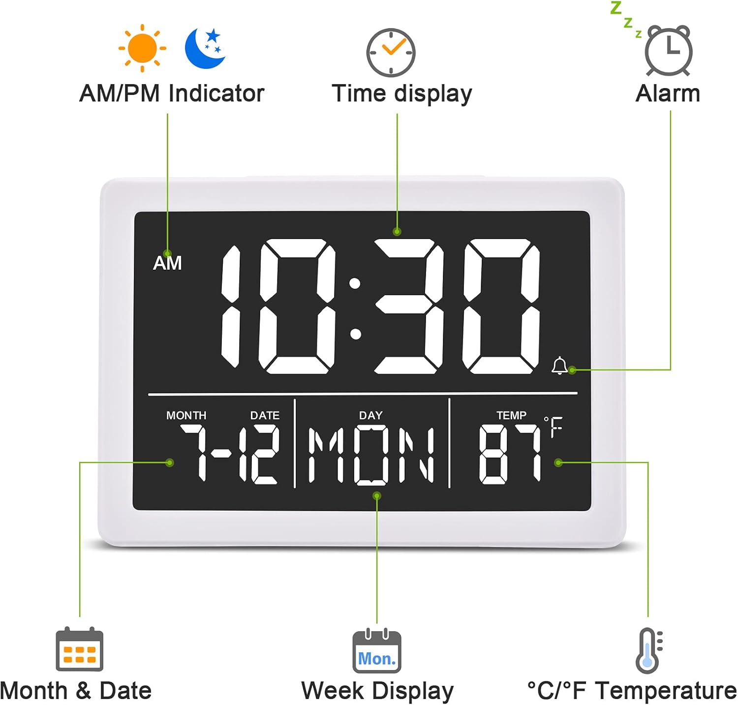 Amgico Digital Alarm Clock with Snooze - 63 Inch LED