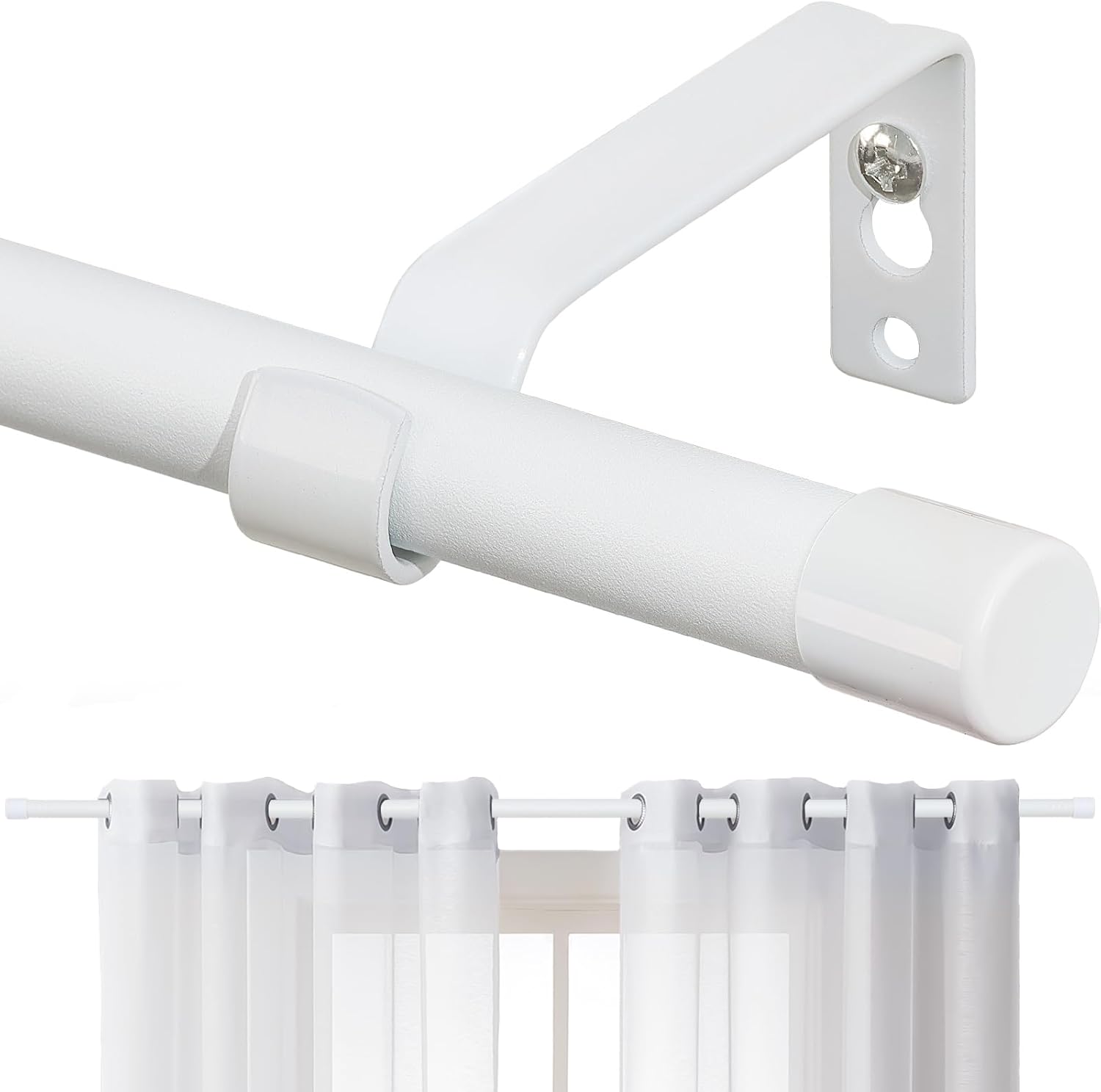 Matte White Curtain Rod 58 Inch Heavy Duty Set