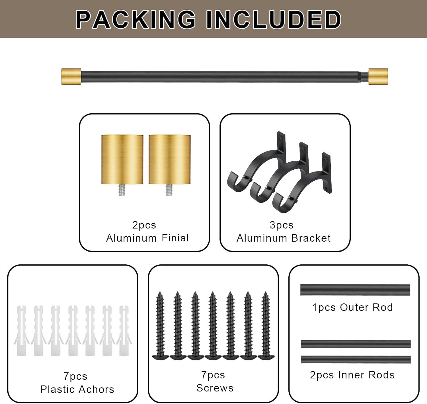 Vimayta Modern Window Curtain Rod 72-144 Inch Brushed Gold Ends