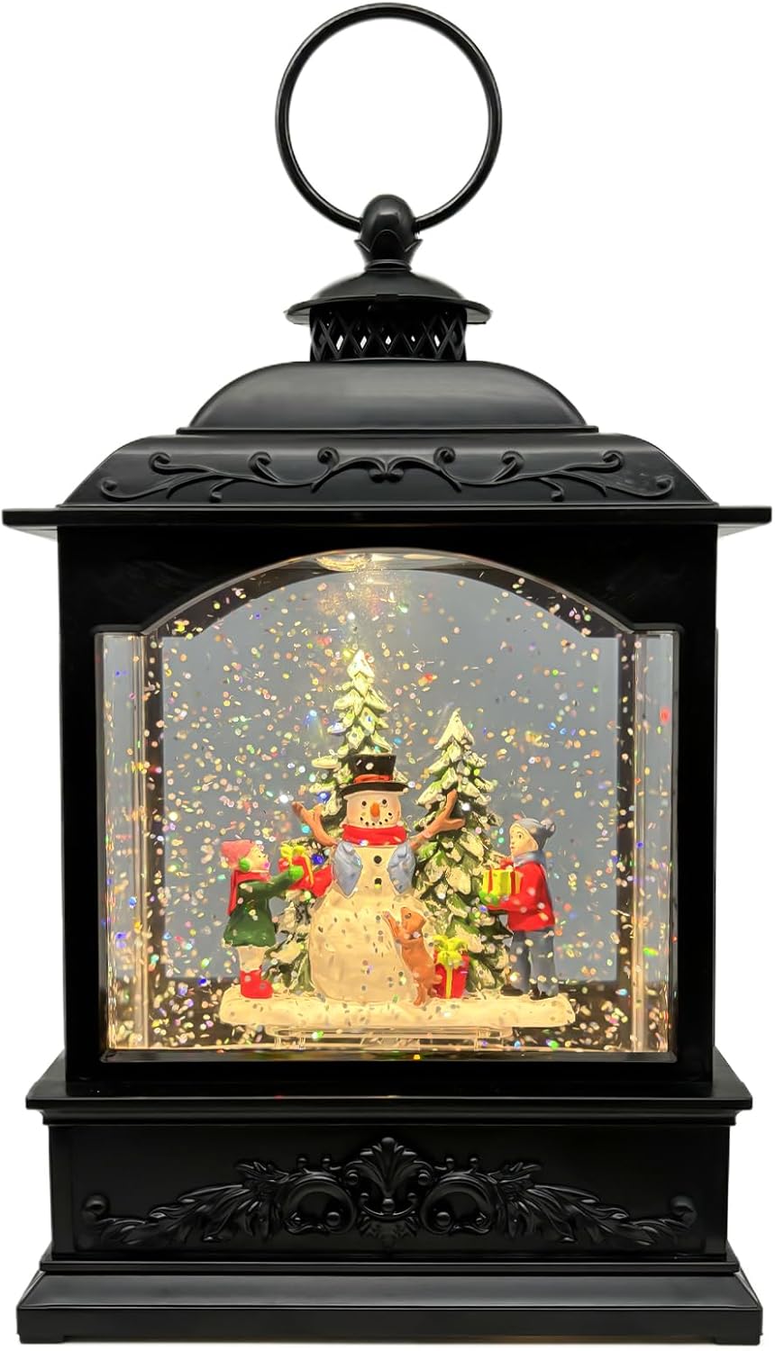 AOMIL Christmas Snow Globe Lantern with Music Timer