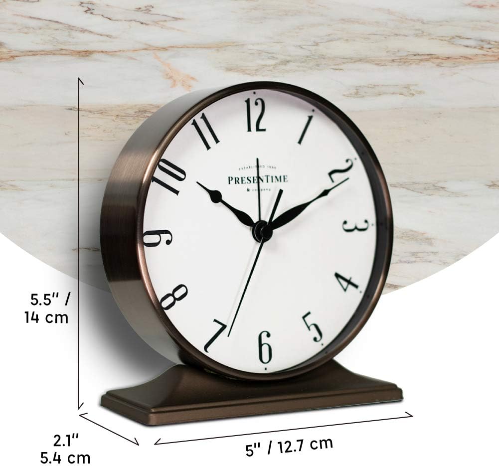 Presentime Co Lewis Mantel Alarm Clock Bronze Finish Silent No Ticking 55x5 Inch