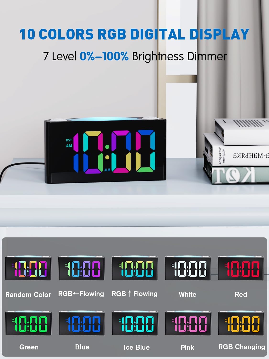 PPLEE RGB Vibrating Alarm Clock with Bed Shaker