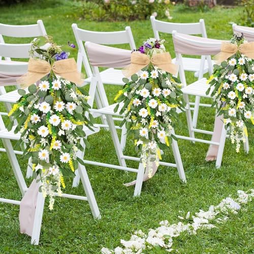 4 Pcs 24 Inch Artificial White Daisy Teardrop Wreath Swag