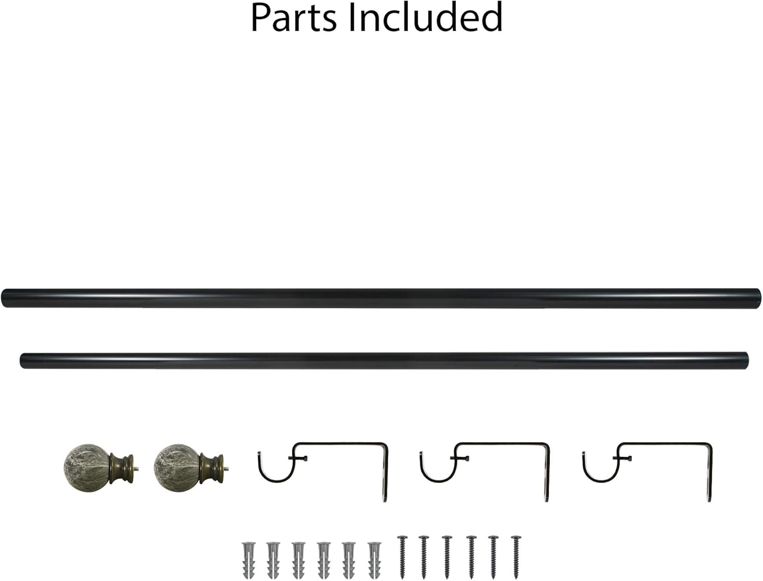 Decopolitan Marble Ball Single Curtain Rod Set Brown 36-72 Inches
