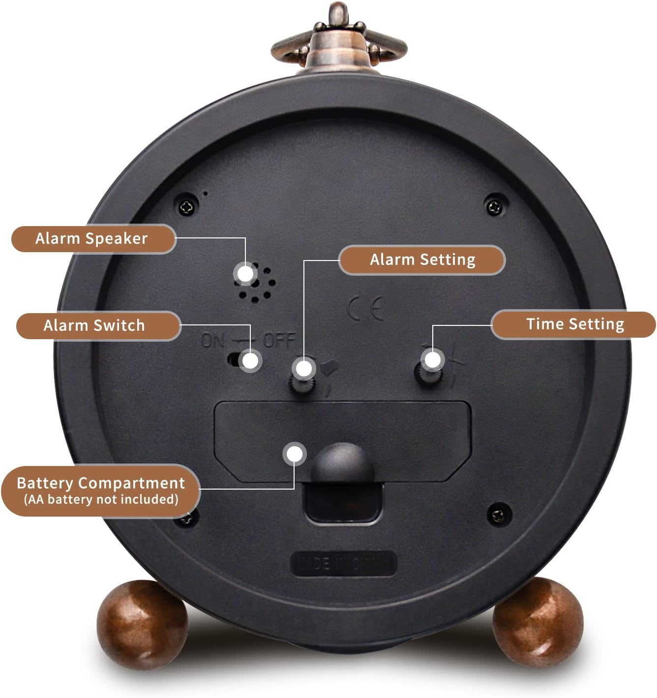 NEOTEND Gold Desk Alarm Clock with Metal Base