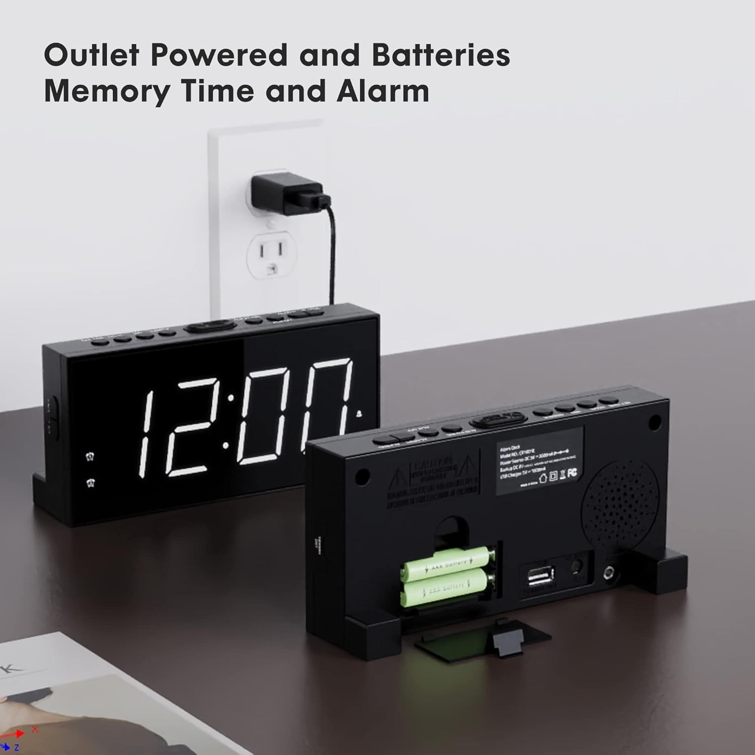75 Inch LED Alarm Clock with Dual Alarms and USB Charging