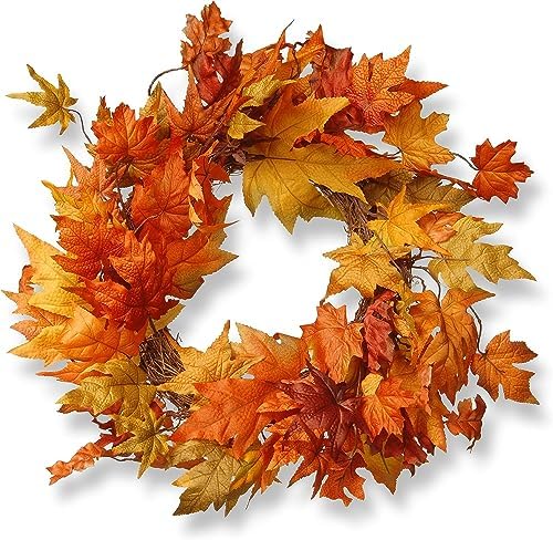 National Tree Company Artificial Autumn Wreath with Maple Leaves 24 Inches