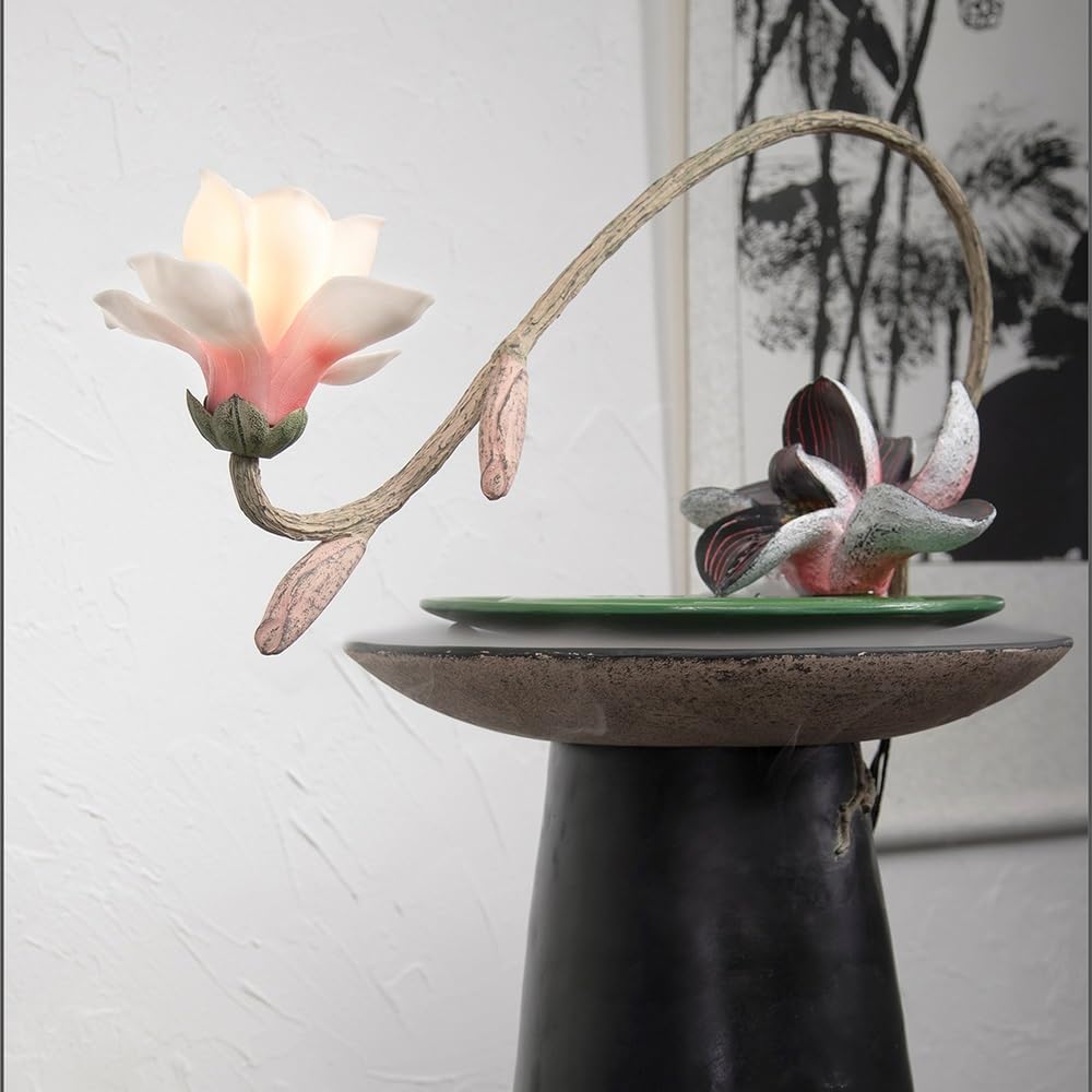 Pink Magnolia Tabletop Fountain with Zen Design