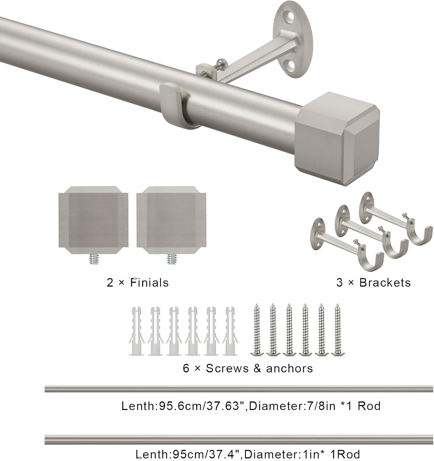 YuMierle 1 Inch Heavy Duty Single Curtain Rods 36-72 Satin Nickel