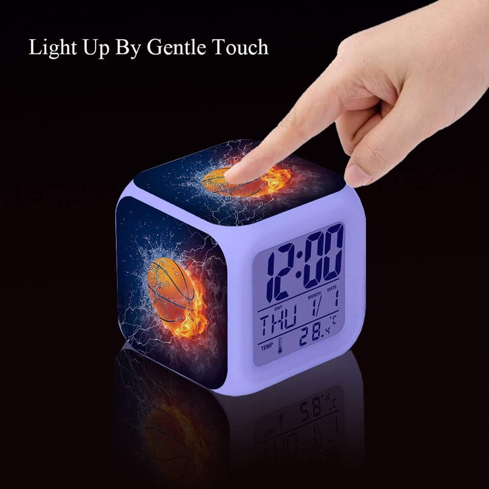 MINZEN LED Alarm Clock Basketball Fire Glowing Clock for Kids