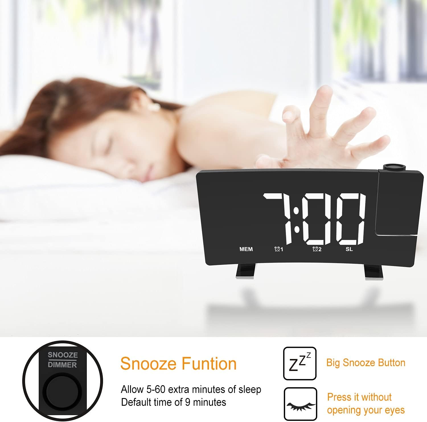 EternaHora Projection Alarm Clock with Radio and USB Charging