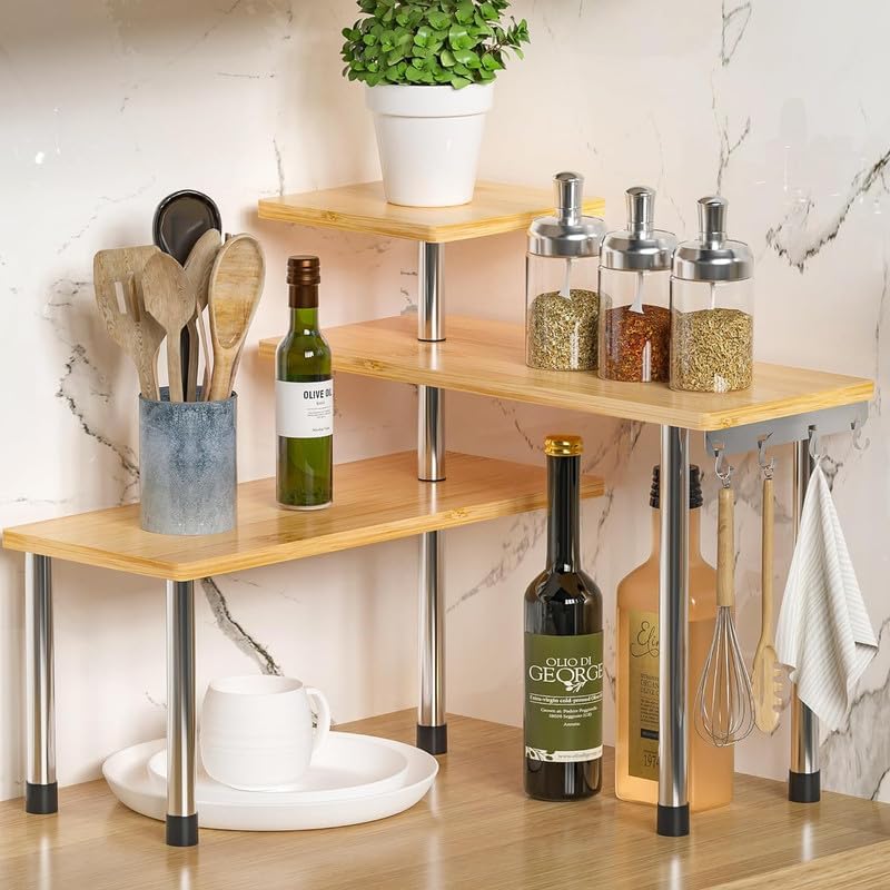 ZHWS 3-Tier Corner Shelf with 4 Hooks Organizer