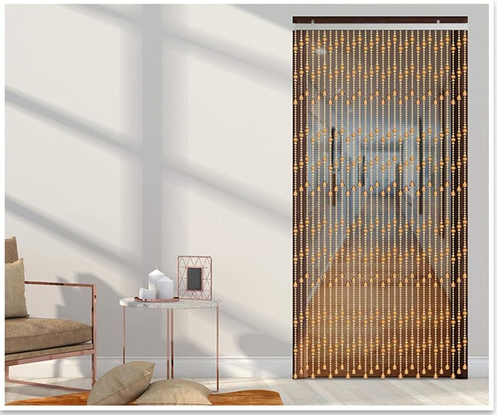 OKUOKA Gold Beaded Curtain Panel 100cmx215cm 50 Strands