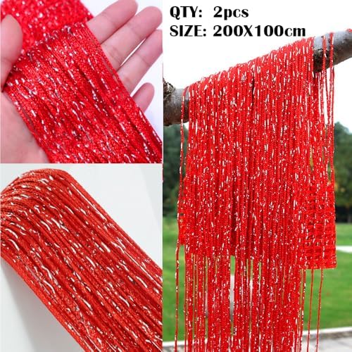 2Pack Red Romantic Curtain with Silver Ribbon