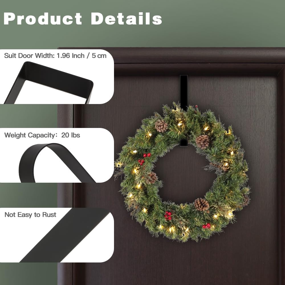 2 Pack Black 15 Inch Wreath Hanger for Front Door