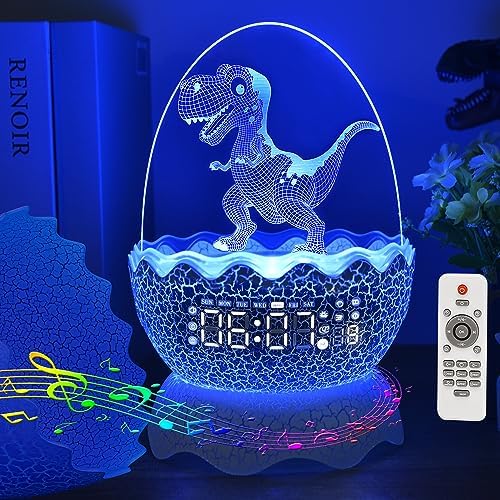 Cute Dinosaur Egg Alarm Clock with Night Light and Bluetooth Speaker
