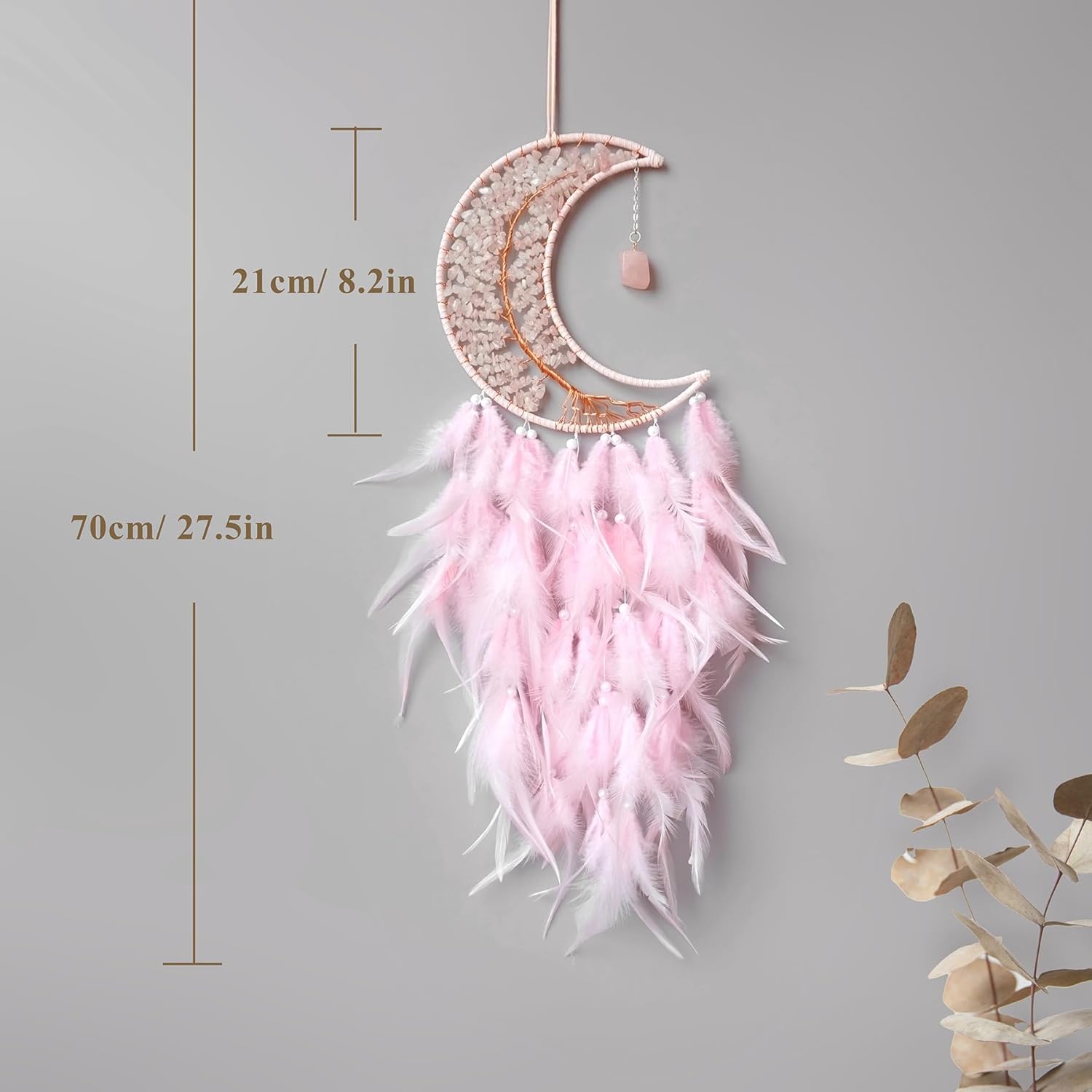 Moon Dreamcatcher with Pink Crystal Tree